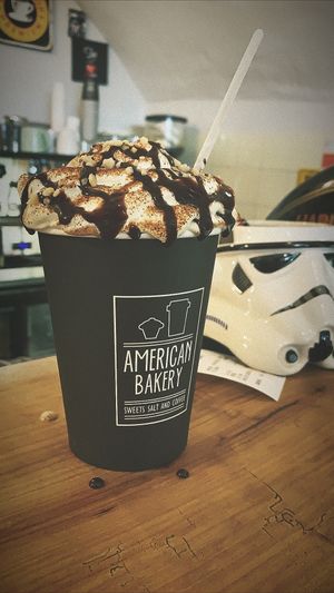 Vegan hazelnut latte at American Bakery in Locarno