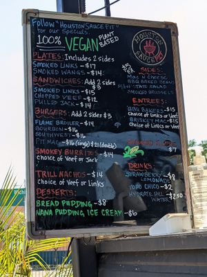 Menu for the day at Houston Sauce Pit in Houston