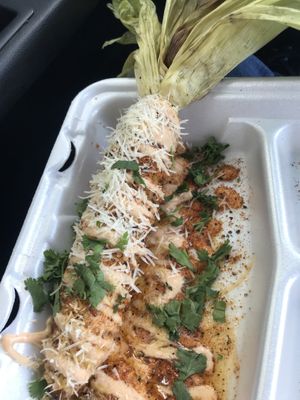 Elote!  What a beautiful presentation!  She smelled deliciously smoky.  at Houston Sauce Pit in Houston