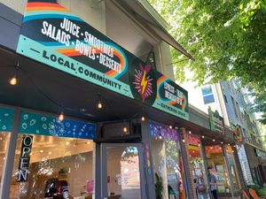 New signage for Community Dining space shared with HeartBeet West Seattle and Youngstown Coffee  at HeartBeet Organic Superfoods Cafe - West Seattle in Seattle