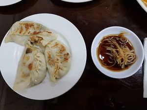锅贴 dumplings with vingear and ginger at Yuan Xiang Vegetarian Food 圆香素食馆 - Changi in Central Singapore
