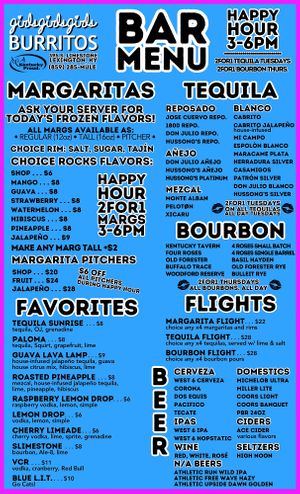 Drinks Menu 2025 at girlsgirlsgirls Burritos in Lexington