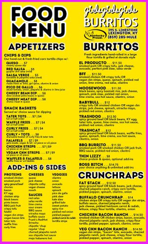 Food Menu 2025 at girlsgirlsgirls Burritos in Lexington