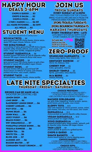 Late Nite & Student Menu, Zero-Proof, Happy Hour 2025 at girlsgirlsgirls Burritos in Lexington