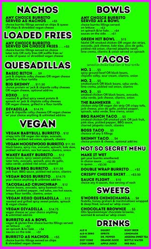 Vegan Menu Specialties 2025 at girlsgirlsgirls Burritos in Lexington