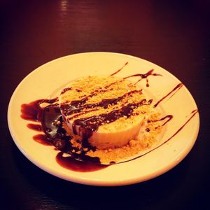 Peanut butter cheesecake with chocolate syrup was so yum! at The Bayside Cafe in Everett