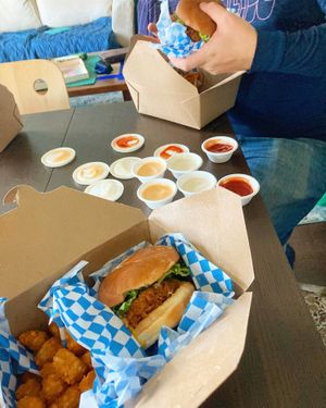 Chickun ghost sammies with lots of sauce  at The Bayside Cafe in Everett