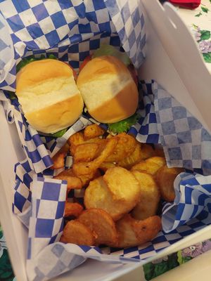 Buffalo and ranch chicken sliders with sidewinders at The Bayside Cafe in Everett