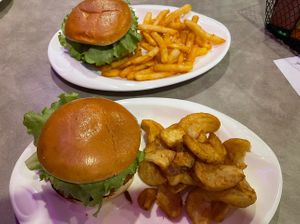buffalo chicken sandwiches with different fries   at The Bayside Cafe in Everett
