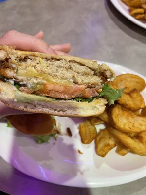inside chicken sandwich   at The Bayside Cafe in Everett