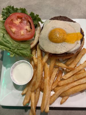Yo Egg Burger and Fries, with side of ranchh  at The Bayside Cafe in Everett