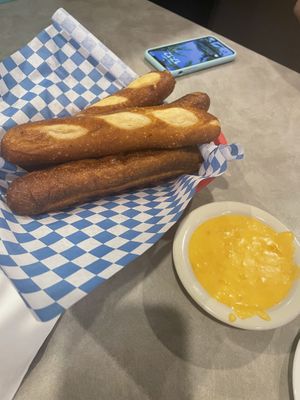 Pretzel sticks with nacho cheese side  at The Bayside Cafe in Everett