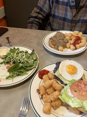 Biscuits and gravy, Yo Egg Burger, salad and tatertots!  at The Bayside Cafe in Everett