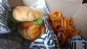 Fishless filet with spot on tarter sauce, lettuce and tomato, soft fresh bun at The Bayside Cafe in Everett