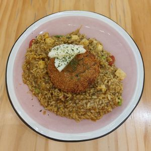 Katsu Curry Risotto (OmniPork, Asparagus, King Oyster Mushrooms, Apple, Cherry Tomatoes) at Friends of Years in New Territories