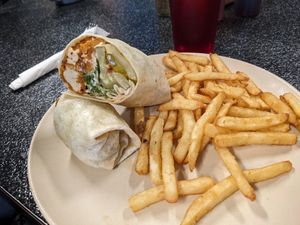 Buffalo Chicken wrap (vegan) at Good Truckin' Diner in Lansing