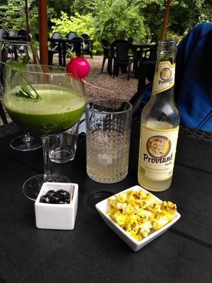 A detox juice and appetizer snacks at La Source du Barisart in Spa