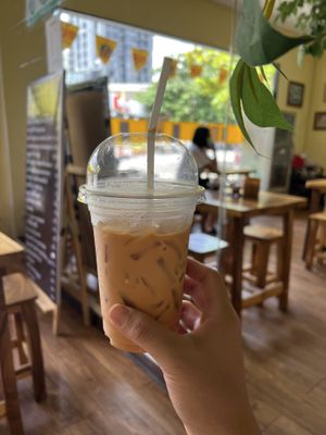 Thai milk tea (vegan) for 30baht  at Tae Sook Vegan Food in Bangkok