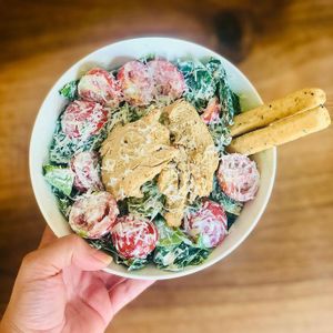 Caesar salad with chicken-style seitan at Veganzza in Istanbul