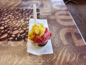 Mango and raspberry sorbet at Dolce Amore in Kuessnacht