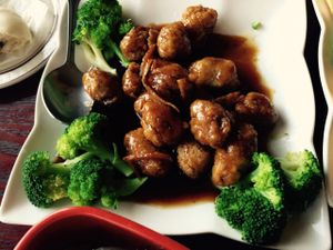 Orange chicken with broccoli. I ate some before this picture was taken. at Garden Fresh in Palo Alto