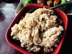 A side order of brown rice is enough for two. at Garden Fresh in Palo Alto