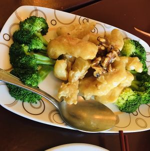 Prawn and walnut (amazing!) at Garden Fresh in Palo Alto