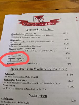 Menu at Winterbauer Keller in Forchheim