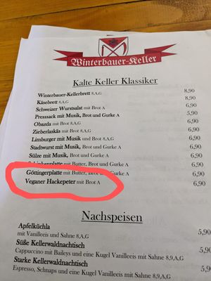 Menu at Winterbauer Keller in Forchheim