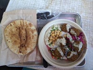 Hummus bowl with falafel at Tamam - Upper East Side in New York City