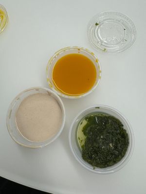 Side sauces , tahini , a sweet sauce and the spicy 🌶️ green sauce at Tamam - Upper East Side in New York City