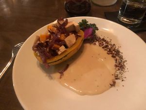 Vegan tofu-and-veggie-stuffed squash at Novio's Bistro in Bangor