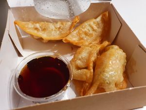 Yasai Gyoza with soy sauce dip at OSushi in Dusseldorf