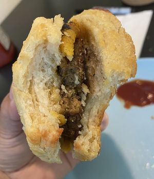 Breakfast sausage cheese sandwich  at Mud Pie Stand in Sacramento