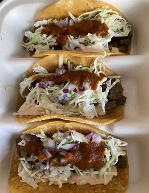 Tacos w/ Sal’s homemade sauce  at Mud Pie Stand in Sacramento