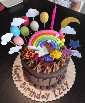 Chocolate frosting with vanilla cake (they sell cake toppers)  at Mud Pie Stand in Sacramento