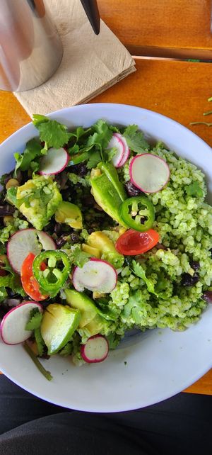 Veggie bowl with delicious cilantro rice at Simple Food in Luquillo