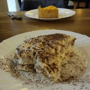 tiramisu and lemon cheesecake at vego Foodworld in Berlin