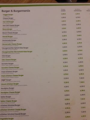 Menu as per October 2017 at vego Foodworld in Berlin