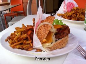 Bacon & cheeseburger with fries, yum! at vego Foodworld in Berlin