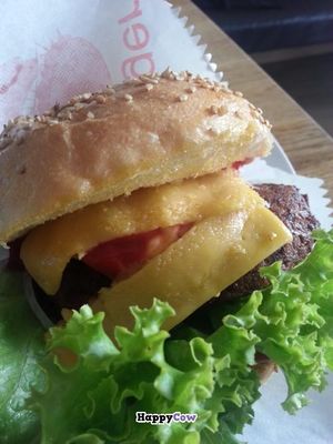 Seitan 'cheese' burguer at vego Foodworld in Berlin