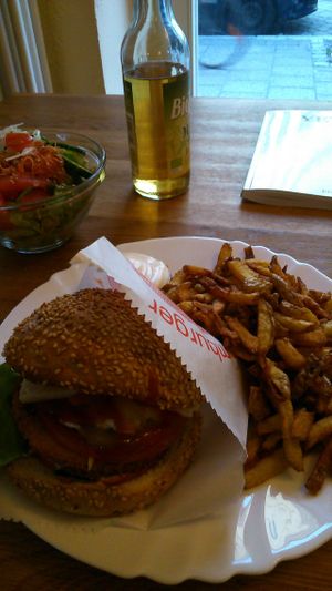 Chicken burger with cheese. at vego Foodworld in Berlin