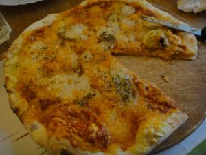 Possibly one of the best vegan pizzas I have ever had: salami and cheese at Vego World.  at vego Foodworld in Berlin