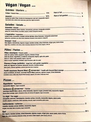 Menu végan at Ottavio in Laval