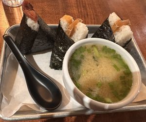 Onigiri combo with miso soup (minus the curry)   at Okome House in Minneapolis
