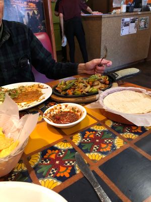 Veggie fajitas with hand made corn tortillas, salsa deliciosa   at Fonda Oaxaqueña in Chelan