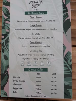 Menu at Beach Coconuts Bowls - Take & Go in Koh Phangan