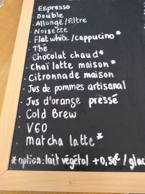 Menu drinks at Prélude in Rouen