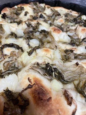 Focaccia patate e scarola at Aldo's Bakery in Turin