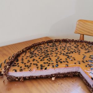 Sweet potato and passion fruit pie 💜 at Orelha d'Elefante in Ponte De Lima